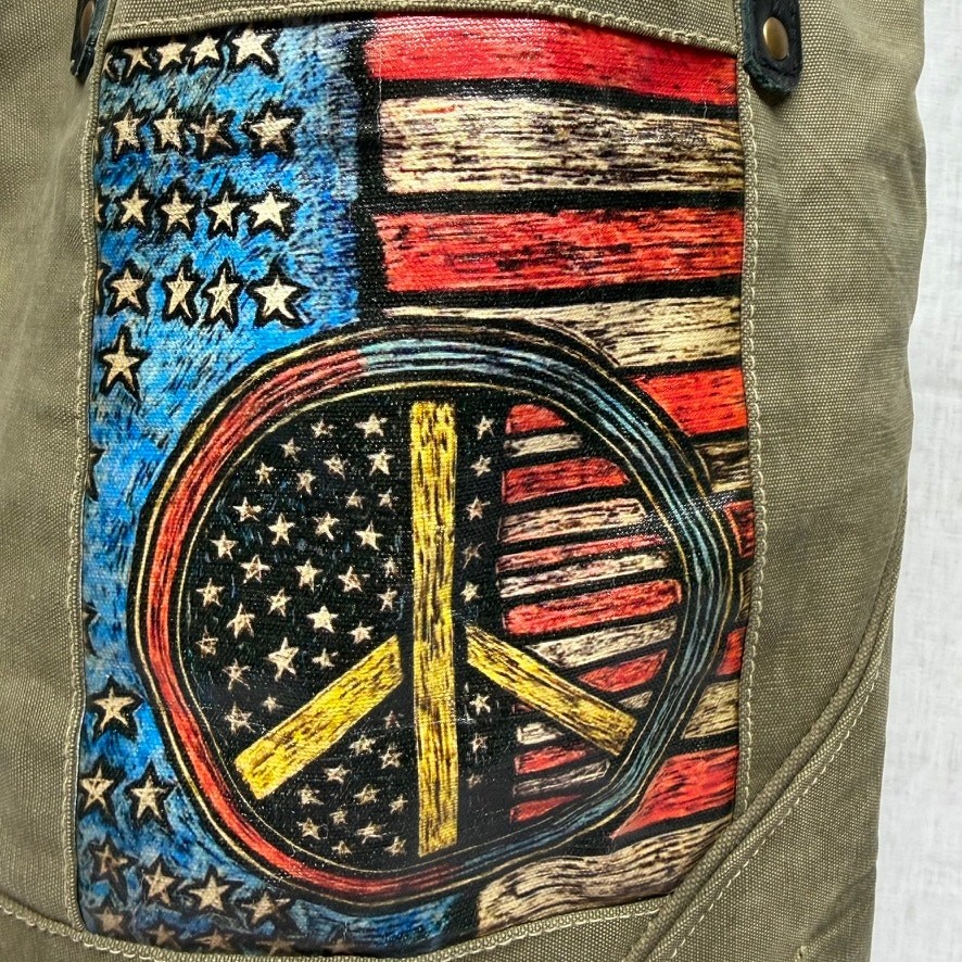NWT Vintage Addiction Upcycled Military Tent Canvas Bag Leather Trim