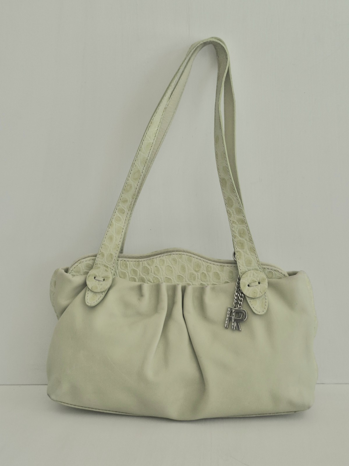 ROBERT PIETRI Spain Tea Green leather & Celery Green Croc Embossed Trim M Tote