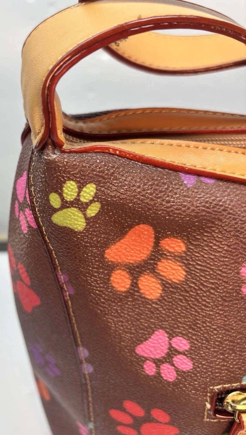 Brown Paw Print Animal Rescue Site Faux Leather Handbag Flaws & Trifold Wallet