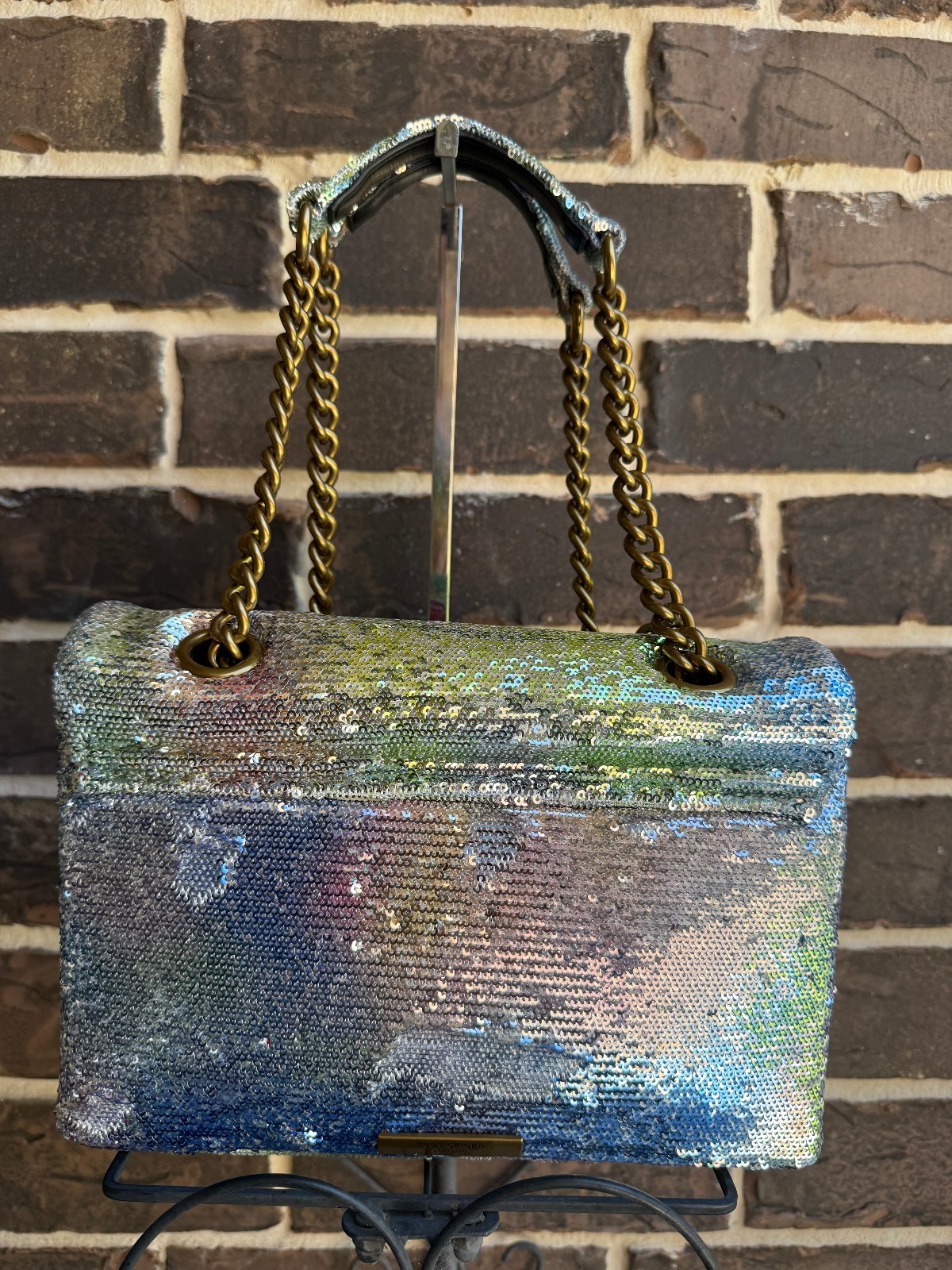 NWT$318 Kurt Geiger Kensington Sequin Novelty Crossbody ShoulderBag Silver multi