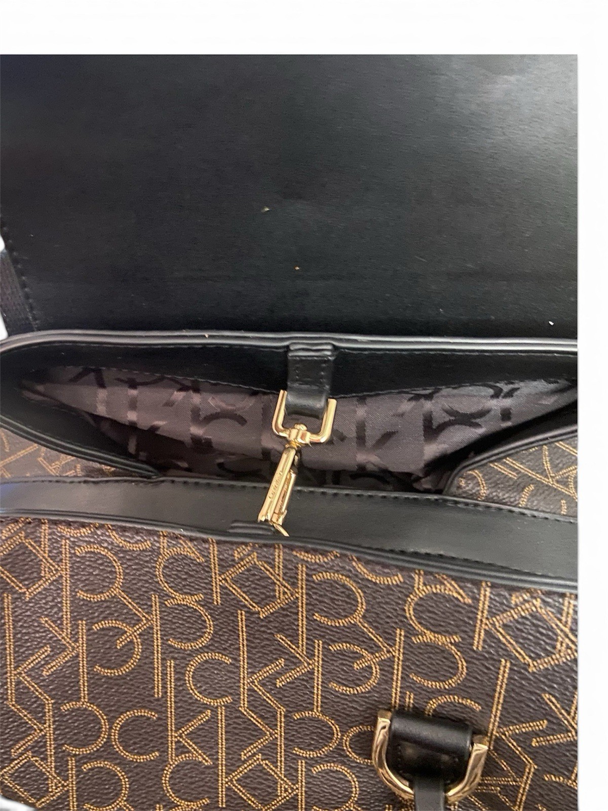 Calvin Klein Brown/Black Monogram Backpack Top Handle Zip Adjustable Strap Charm
