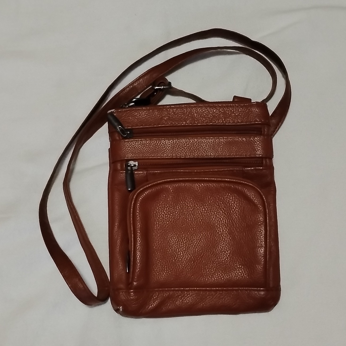 Genuine Leather Multi Pocket Crossbody Small Pebbled Bag Detachable Strap