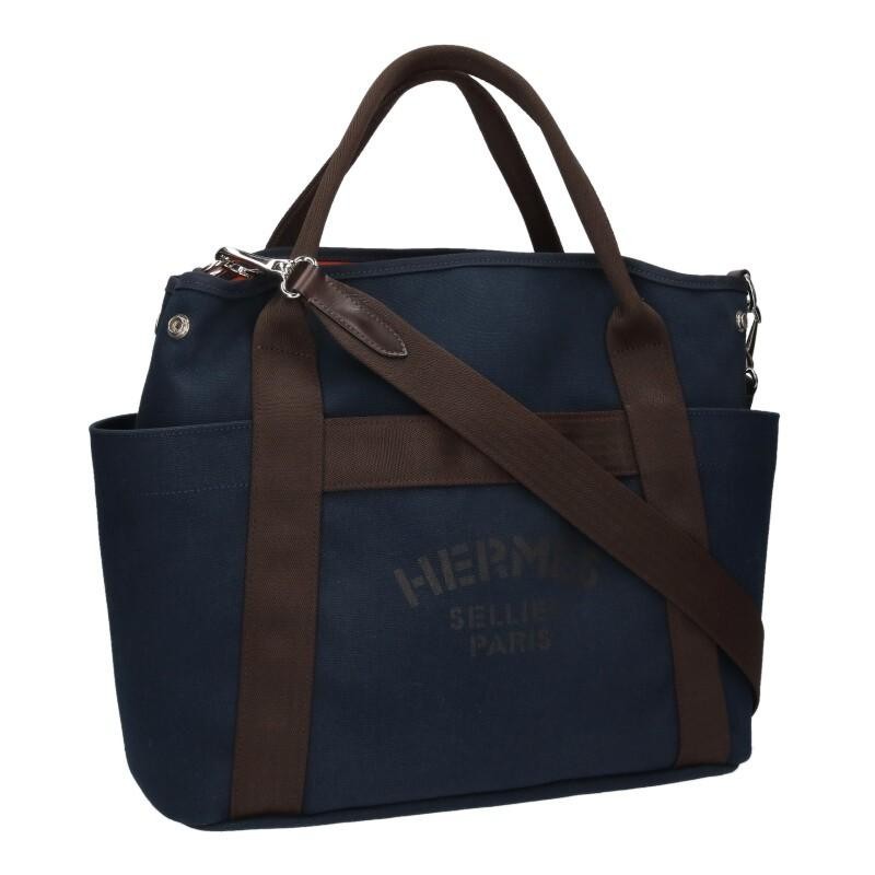 HERMES Bag: Sac de Pansage D stamp Navy Brown W50H33D12cm;