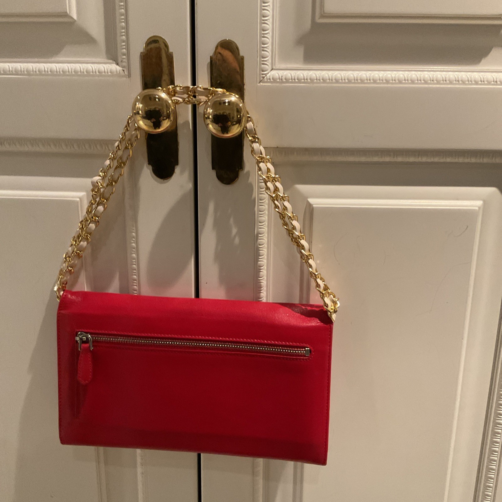 Prada Sheepskin Red Leather Crossbody Or Shoulder Wallet Approximately 5 X 8.5”