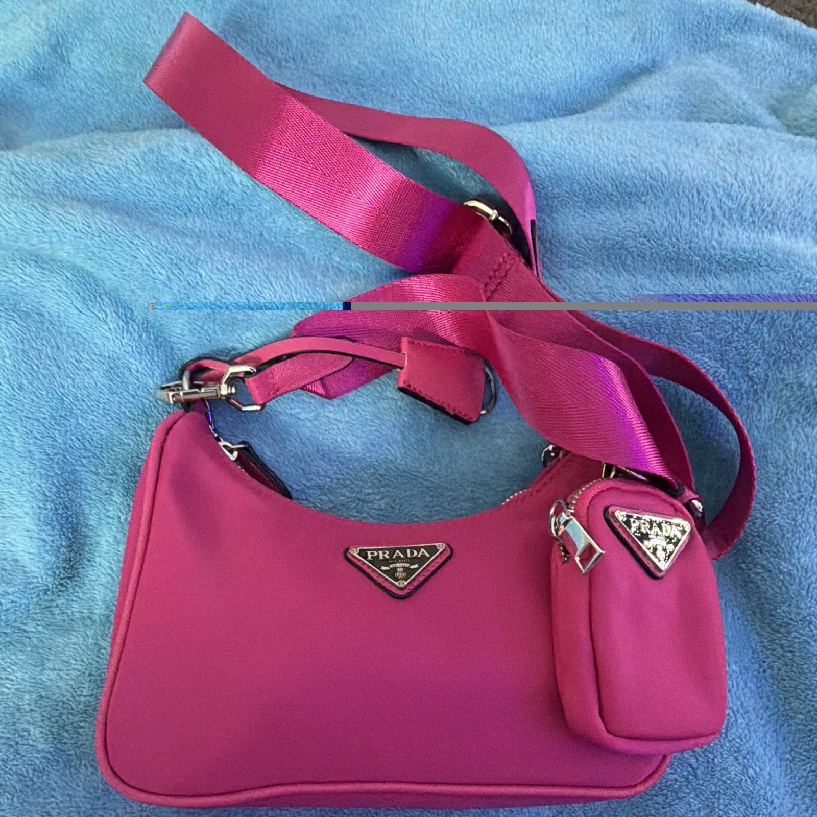 PRADA Pink Mini Shoulder Bag Adjustable Detachable Strap Zip Pouch Coin Purse