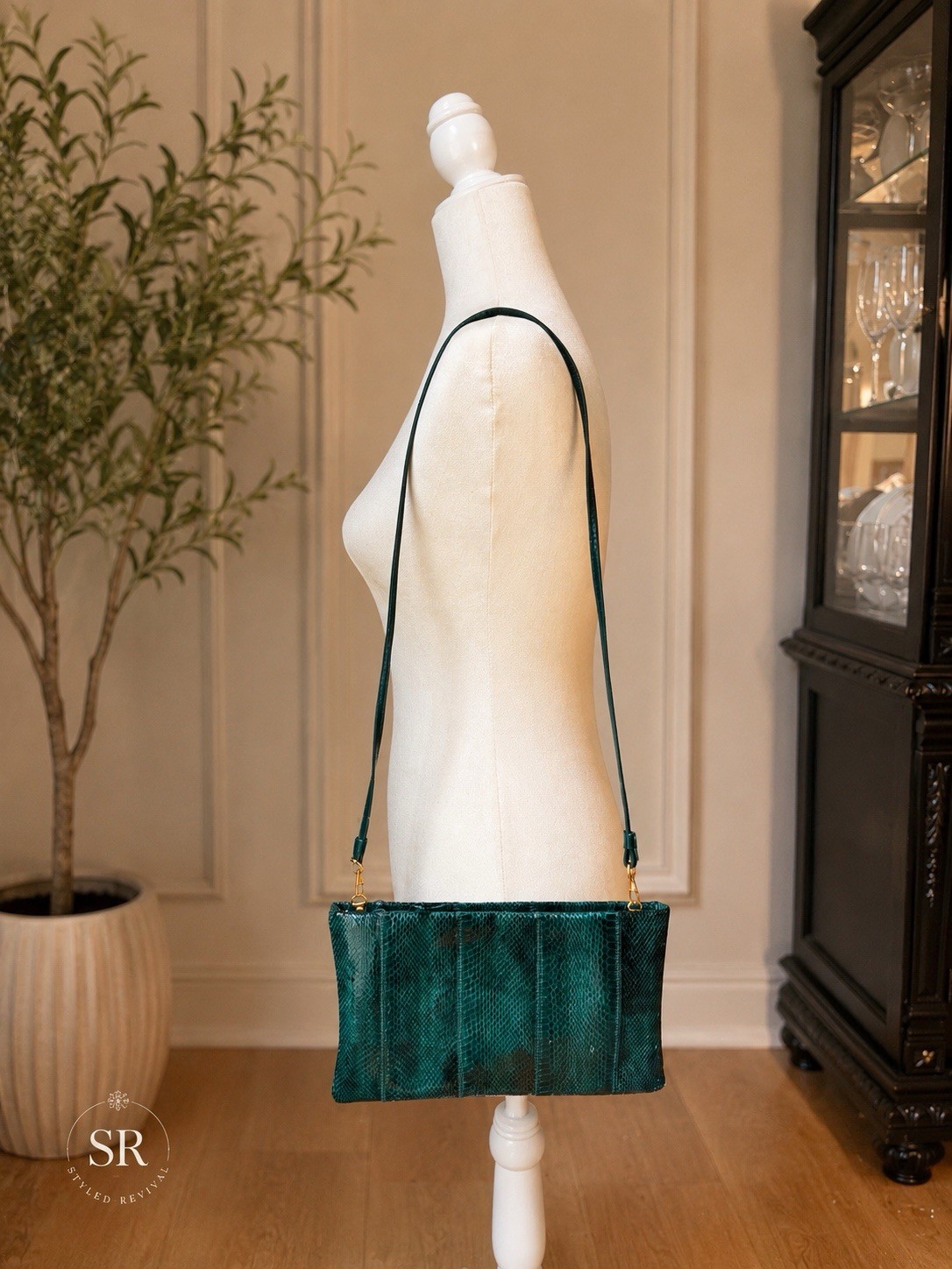 VTG Green Snakeskin Convertible Clutch Crossbody Bag Genuine Exotic Leather