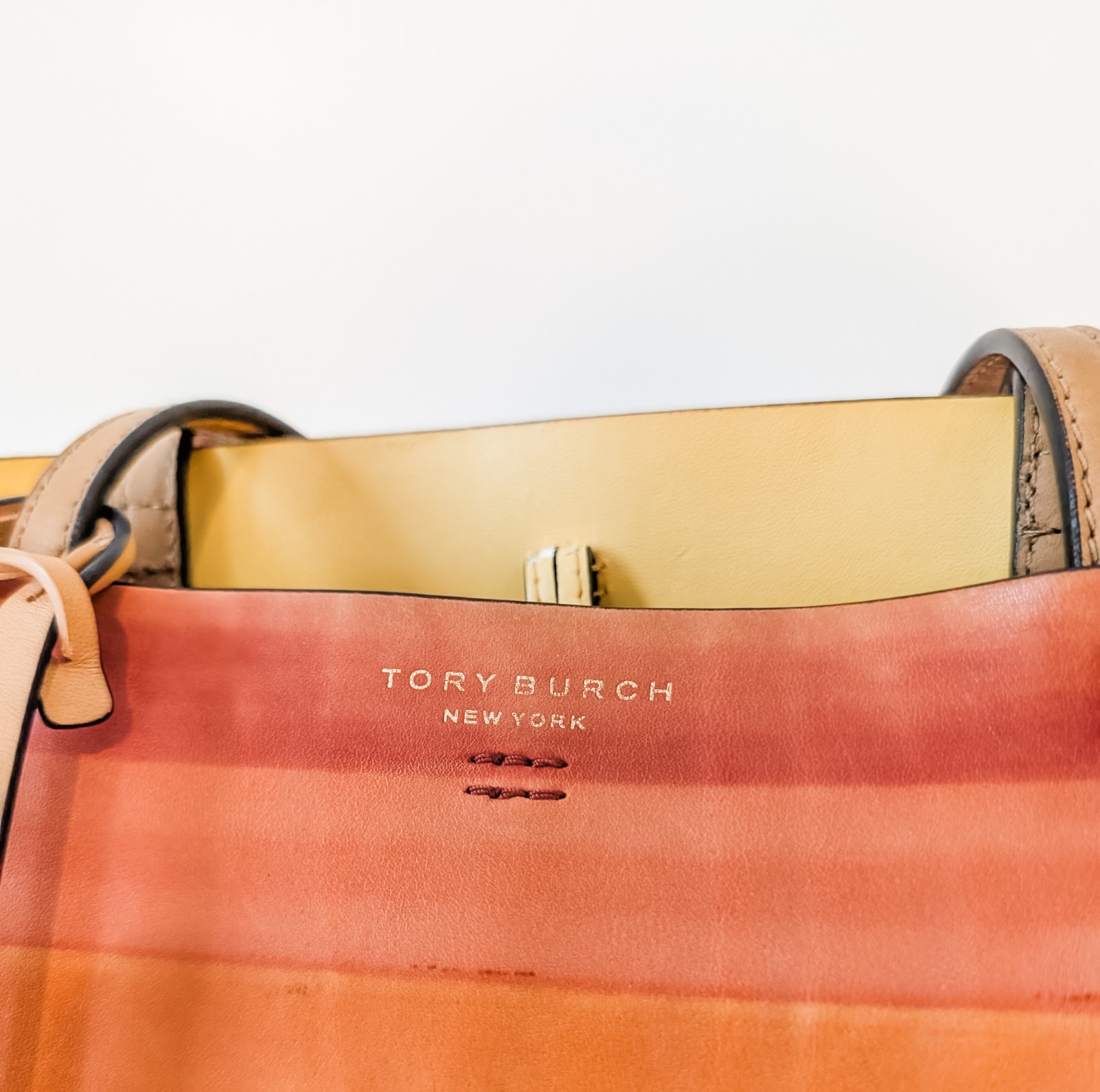Tory Burch Reversible Leather Tote Bag Multicolor Stripe w/Removable Zip Pouch