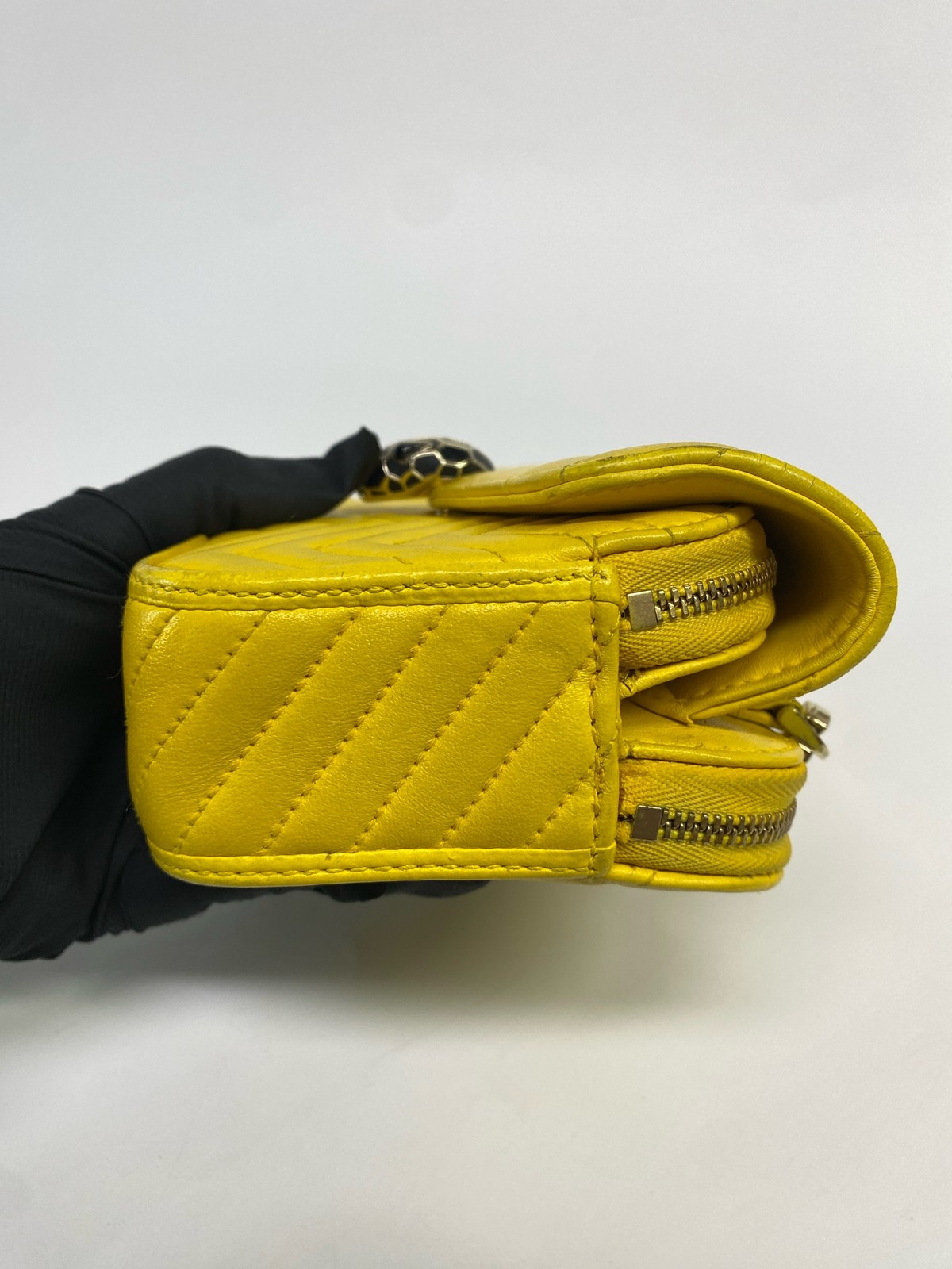 Bvlgari Serpenti Forever Double Layer Crossbody Yellow Calfskin Snake Head Bag