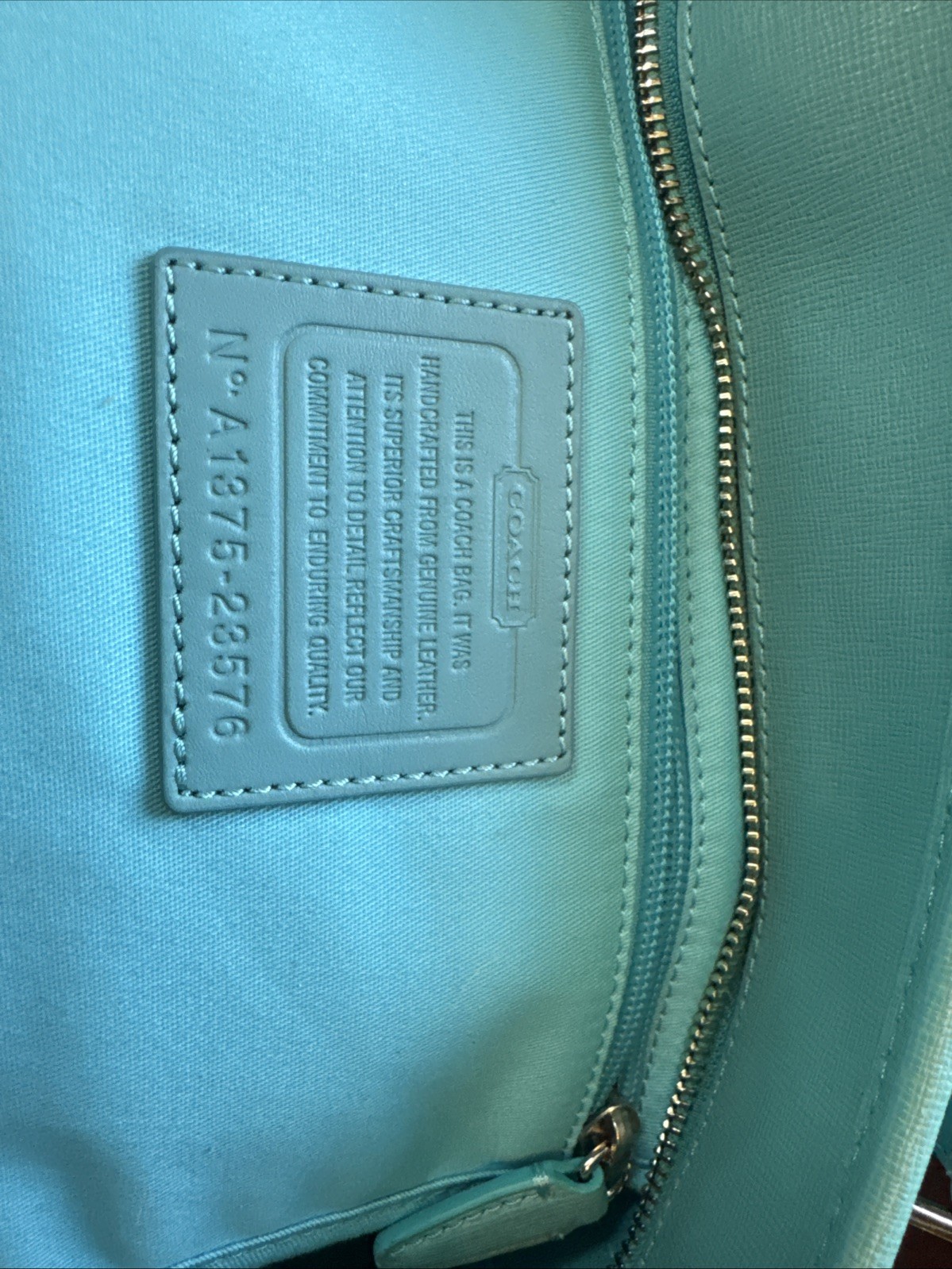 New Coach Saffiano Leather East West City Tote Style 23576 Robin’s Egg Blue