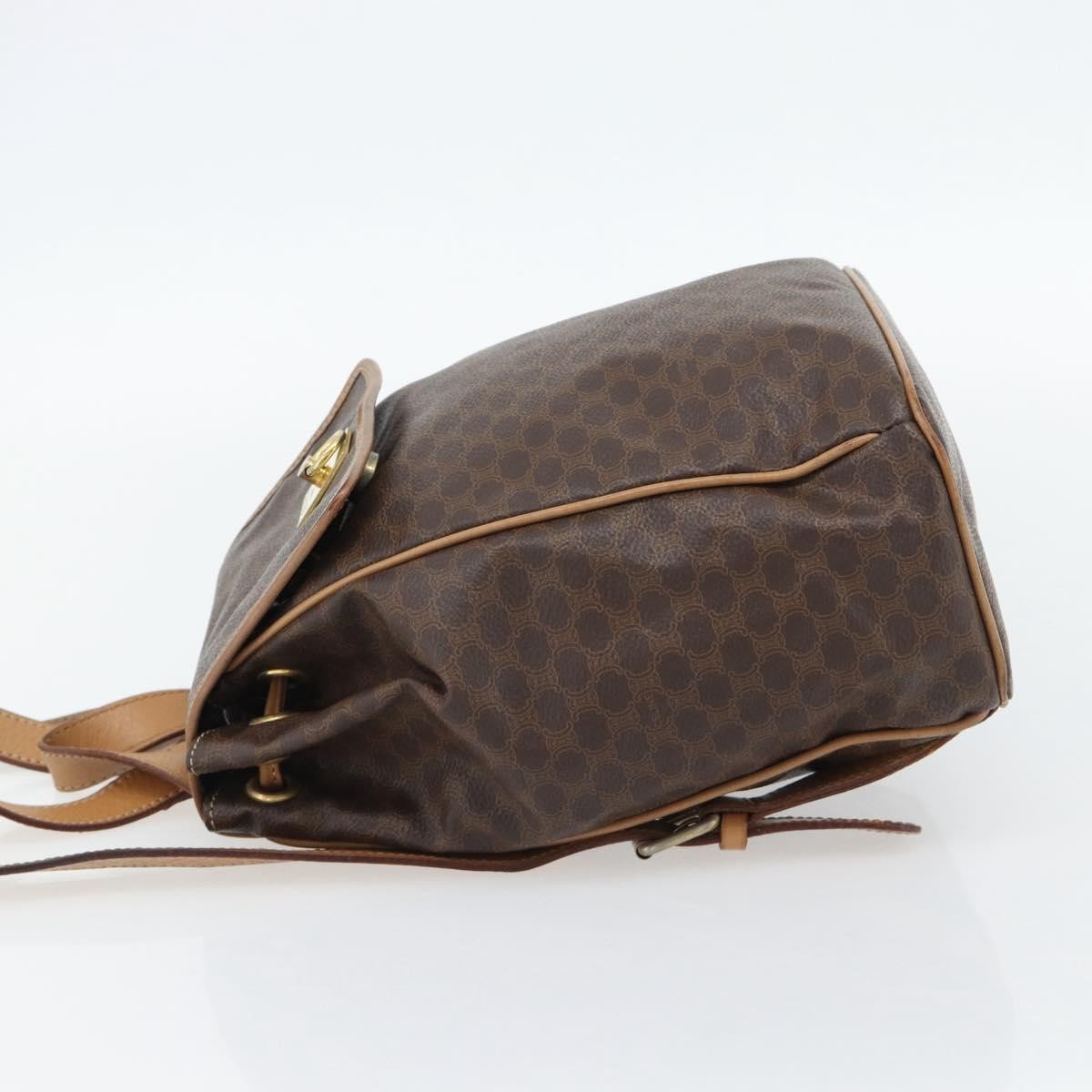 CELINE Macadam Canvas Backpack PVC Leather Brown Gold Auth bs35270