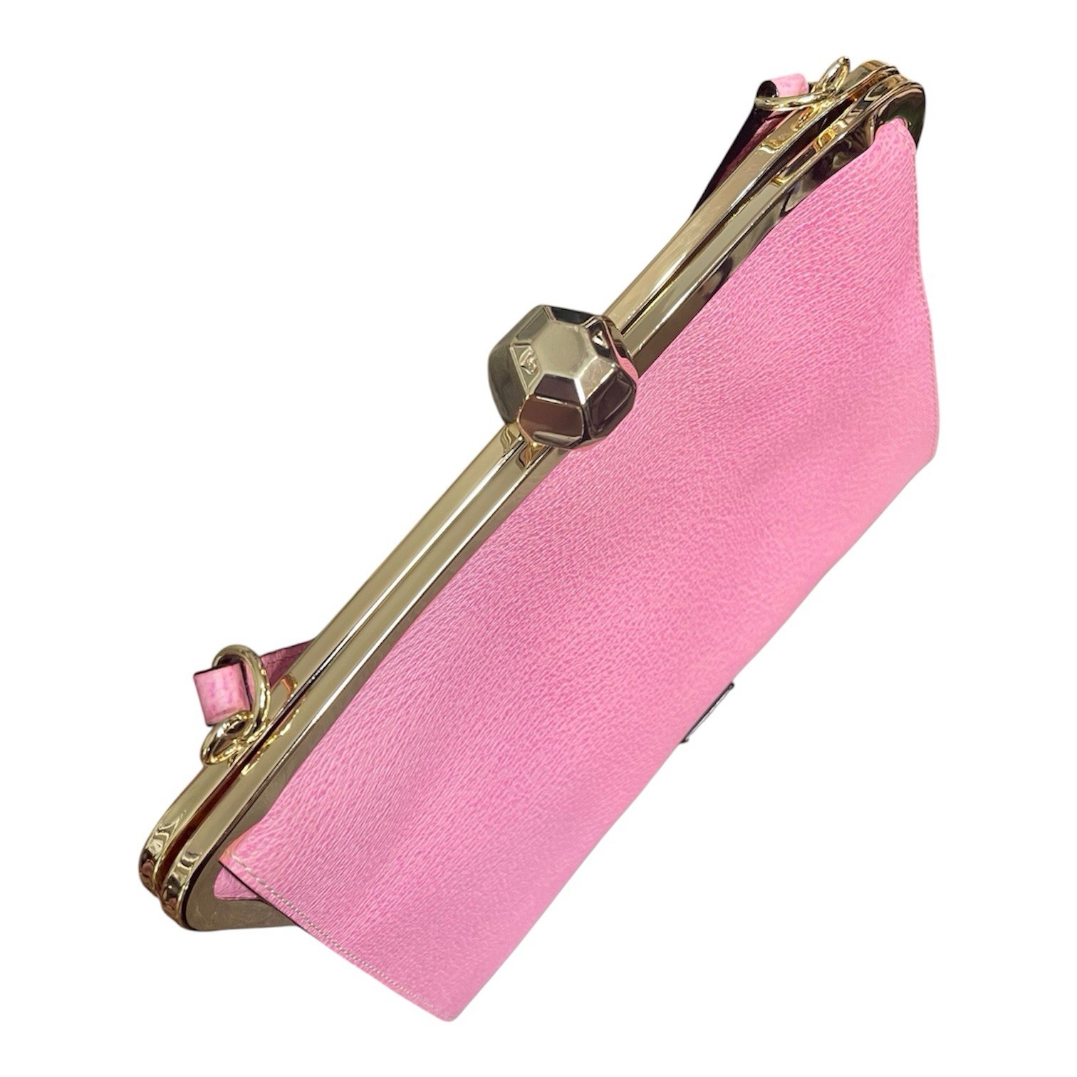 Frances Valentine Pink Pebbled Leather Top Handle Jackie Frame Satchel w Geodome
