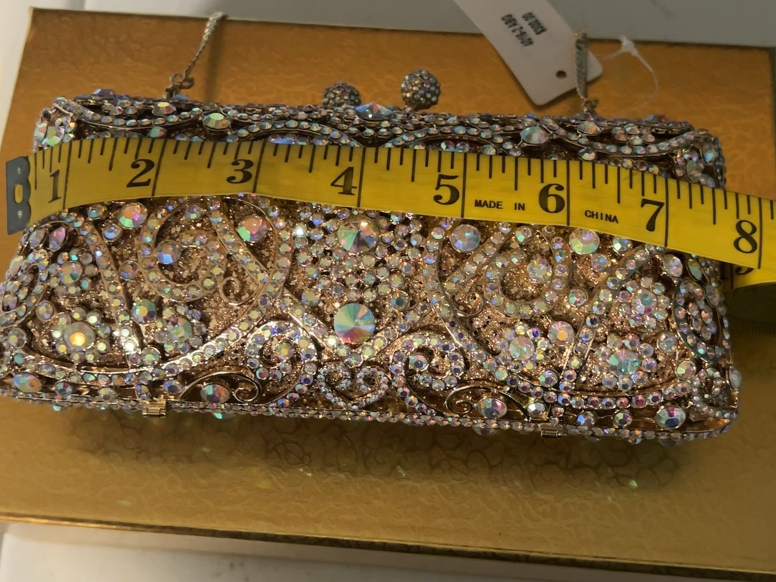 NEW Swarovski Aurora Borealis Gold Silver Crystal Handbag Clutch Gatsby WOW Glam