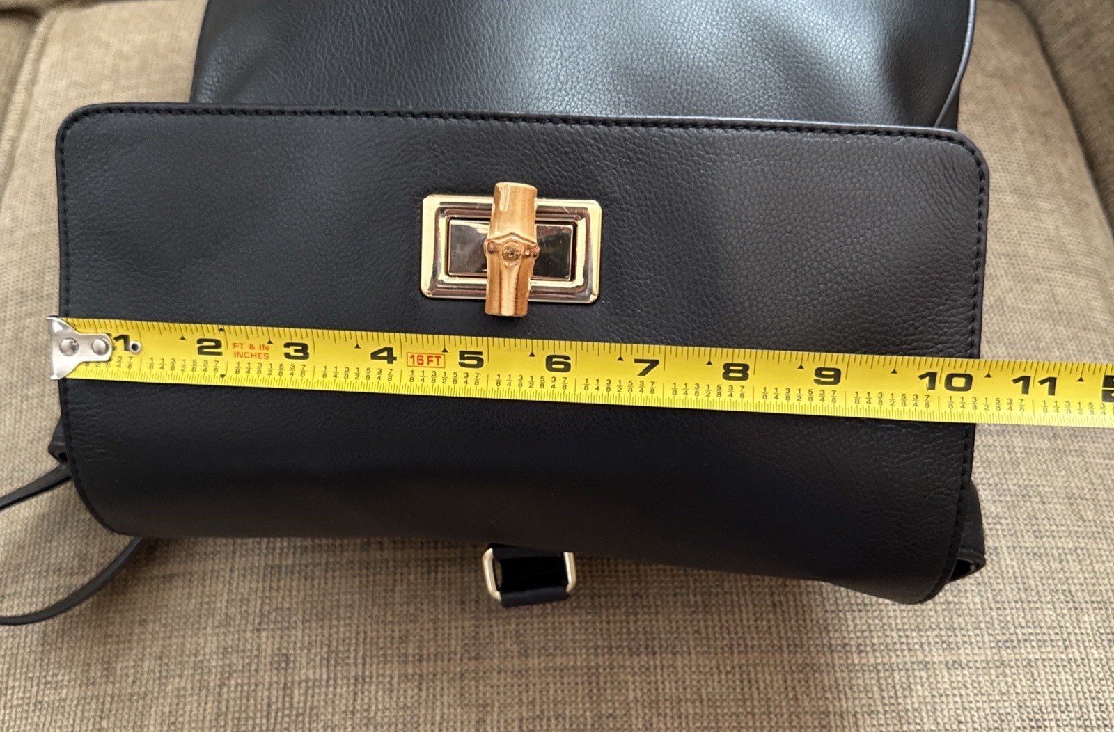 Mark and Graham Elisabetta Black Pebbled Leather Backpack Bamboo Turn Lock Large