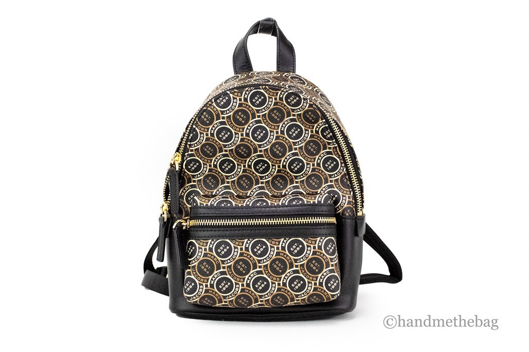Marc Jacobs Signet Mini Black Logo Printed Leather Shoulder Backpack Bookbag