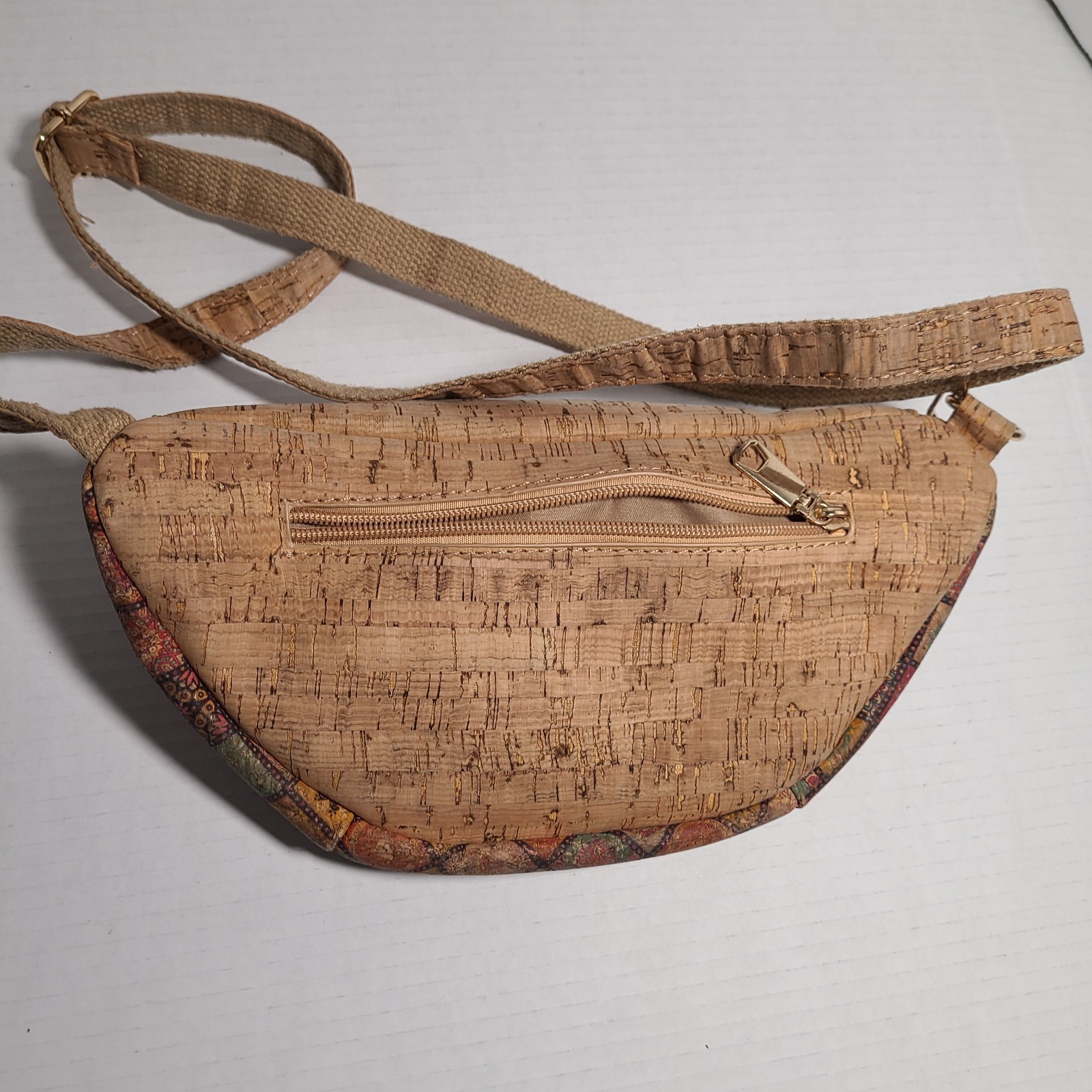 Boho Patchwork Cork Fanny Pack With Flip Out Card Holder