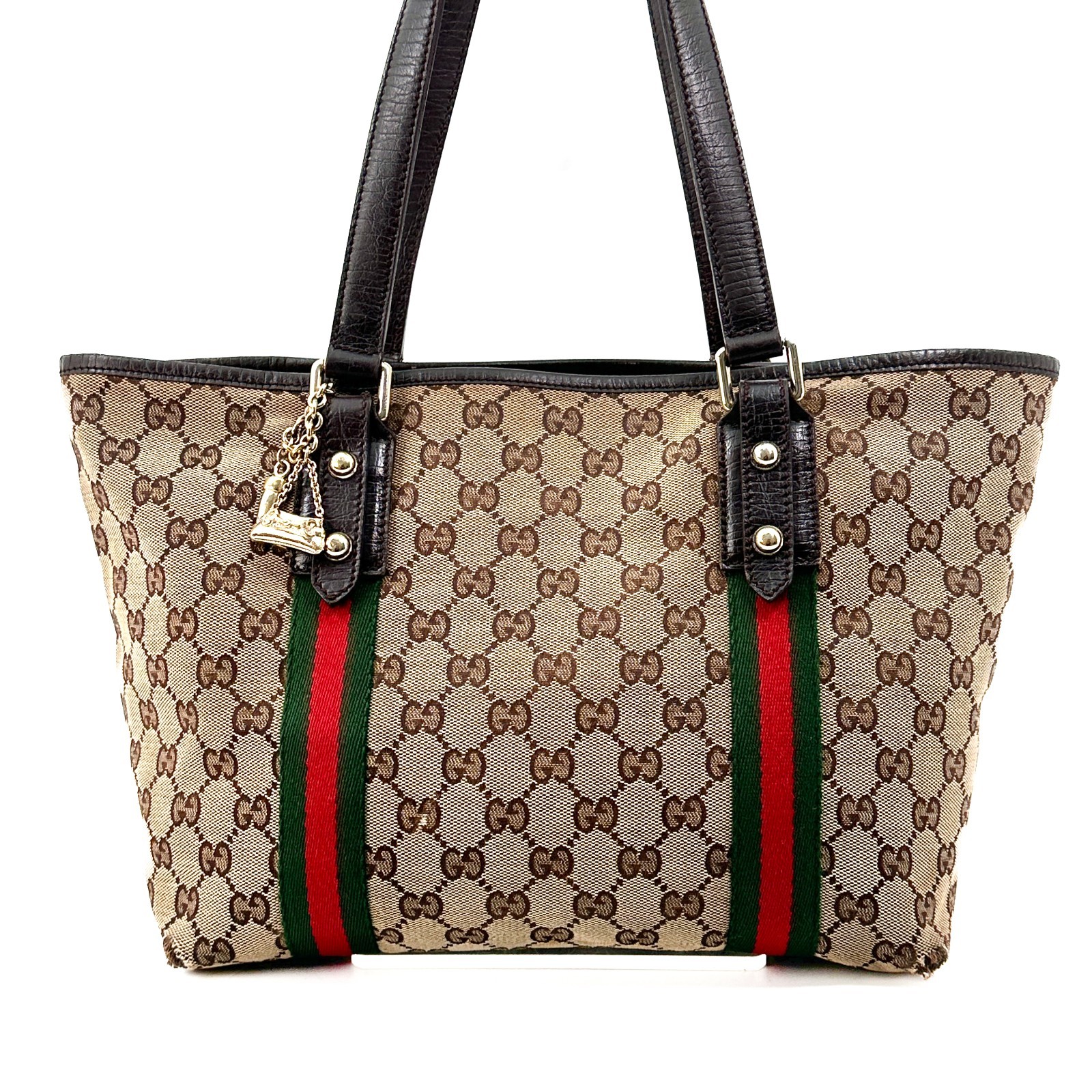 GUCCI Sherry Line GG Canvas Leather Tote Shoulder bag Hardware Charm 137396 Auth