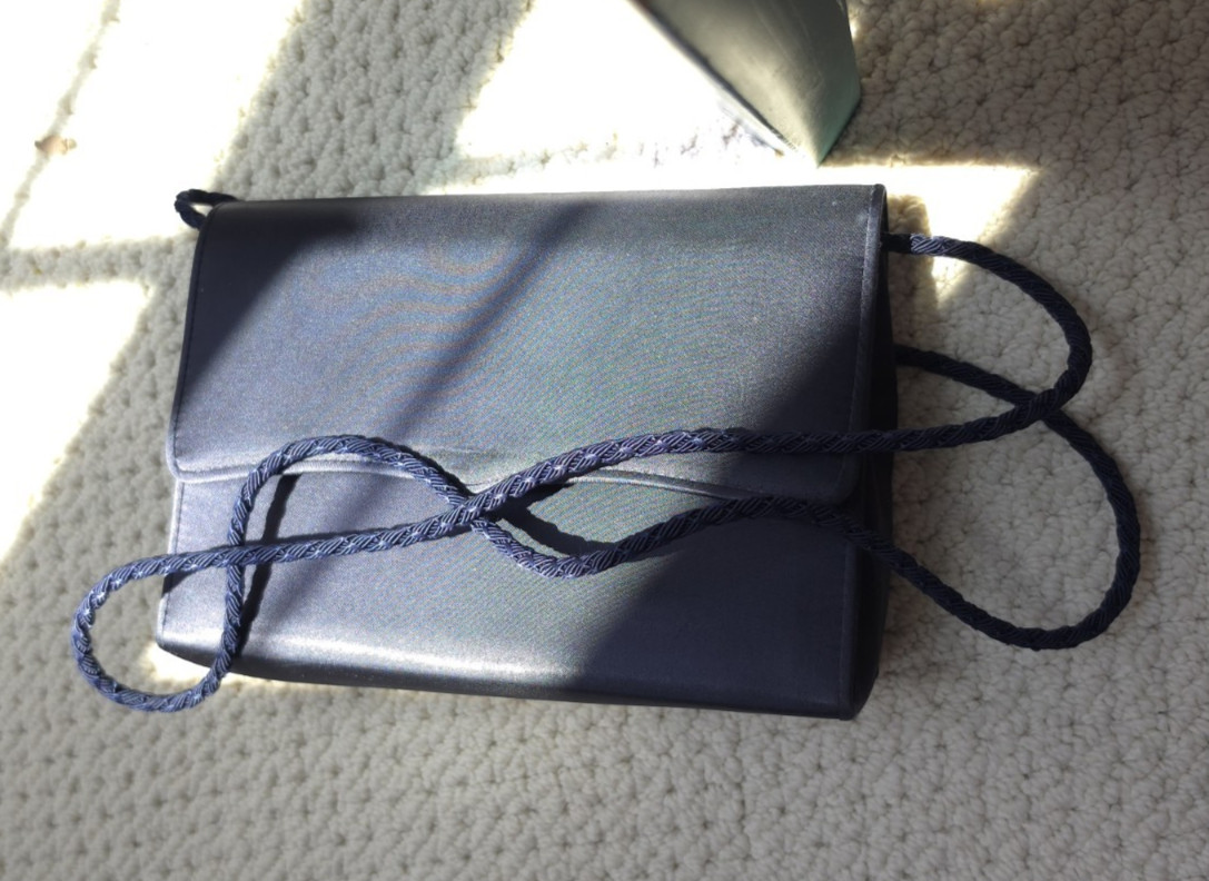 La Regale LTD Vintage Clutch Midnight Blue Satin Made in China 90s Y2K Small