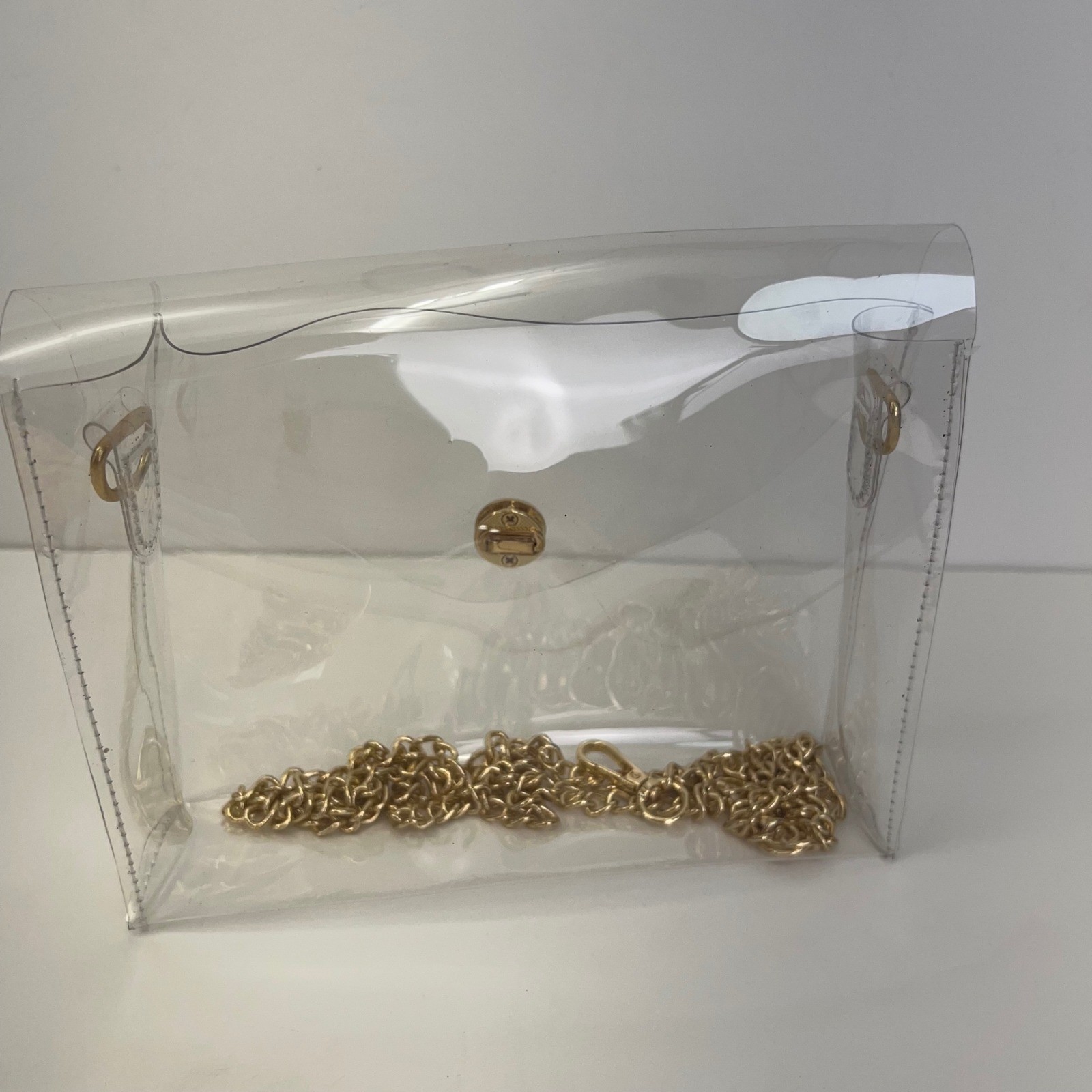 CLEAR STADIUM APPROVED Crossbody Bag Vinyl PVC Gold Link Chain Concerts Festival