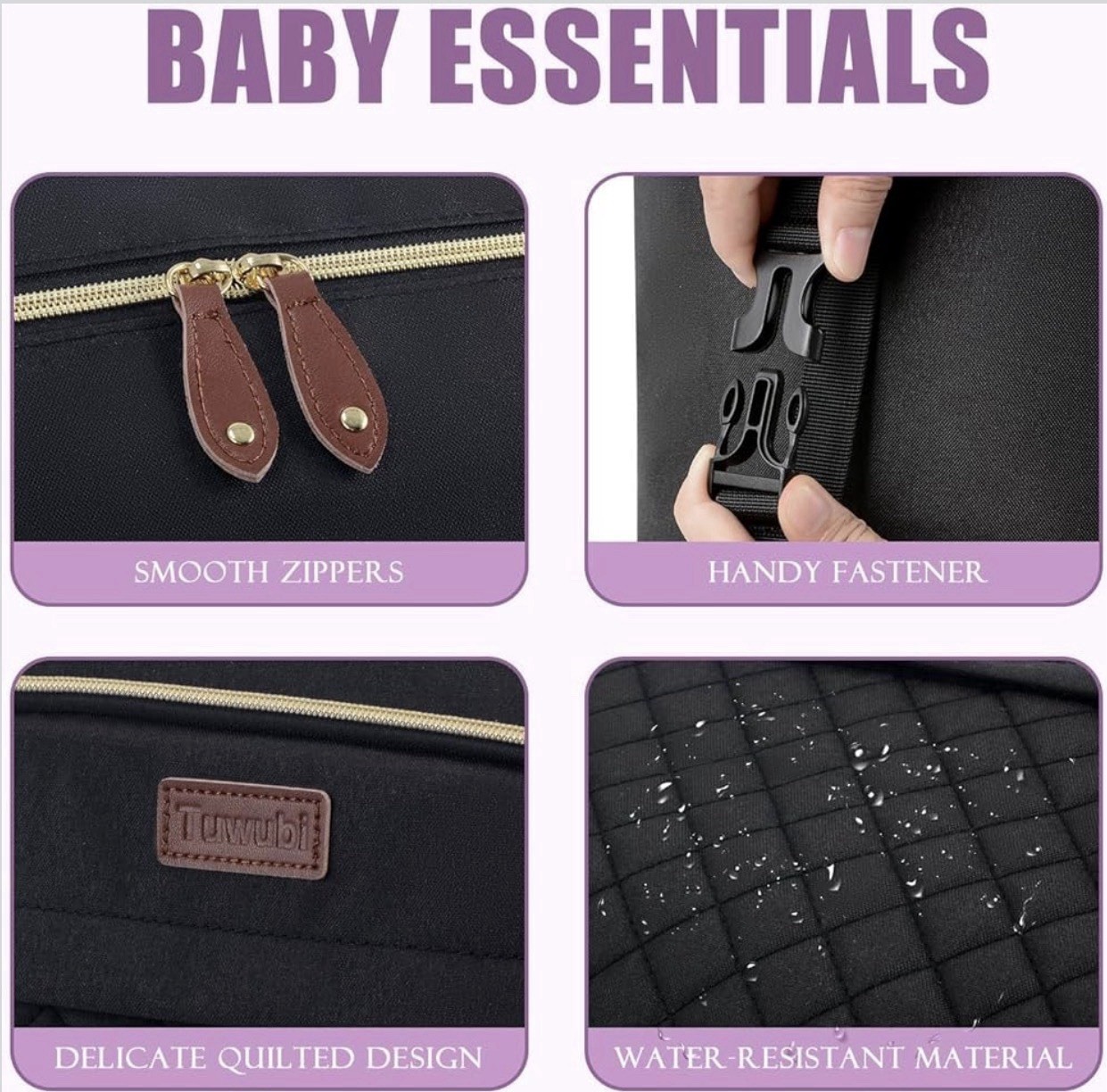 Black Quilted Carryall Tote with Brown Trim
