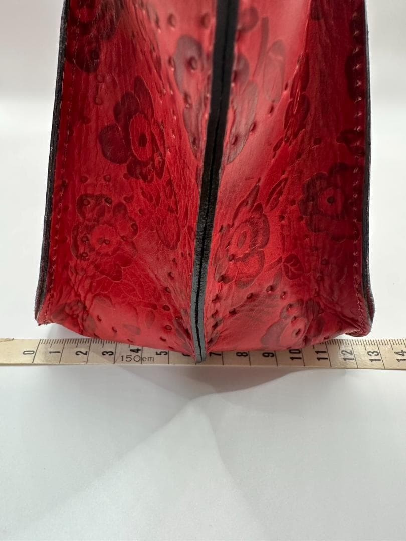 A.D.M.J CRESCENDO Leather Tote Bag Flower Embossed Red Japan EX