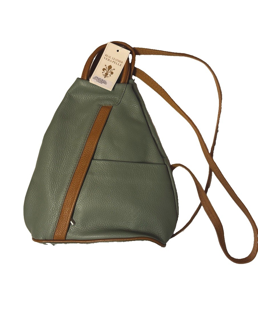 Vera Pelle Italian Leather Mini Convertible Backpack Purse Blue- Green Brown/NEW