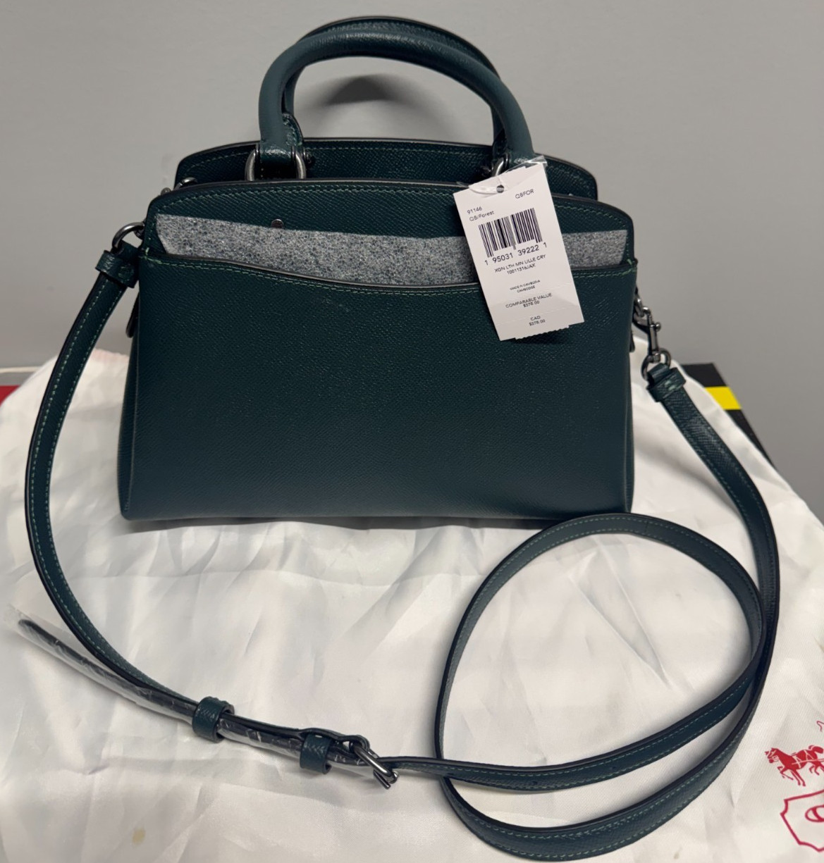 Coach Purse Bag Mini Lillie Carryall XGN LTH Crossgrain Forest Green W/ Dust Bag
