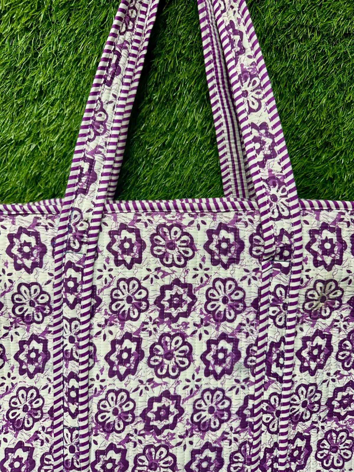 Women’s Cotton Quilted Handbag Floral Block Print Tote Shoulder Bag Boho Gifts