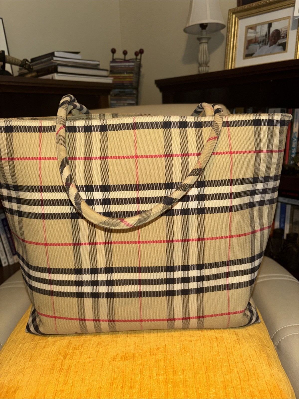Burberry London Canvas Horseferry Check Large Tote Vintage.
