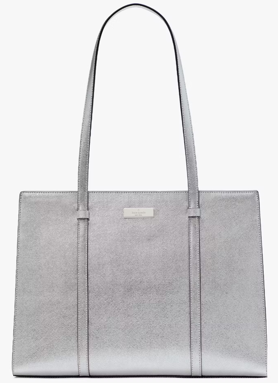 Kate Spade Kenzie Large Tote KI965 Metallic Silver Purse $359 MSRP F
