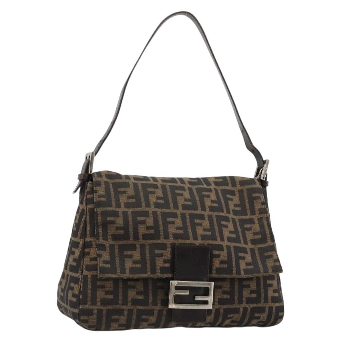 FENDI Zucca Canvas Mamma Baguette Shoulder Bag Brown Black Auth 180861A