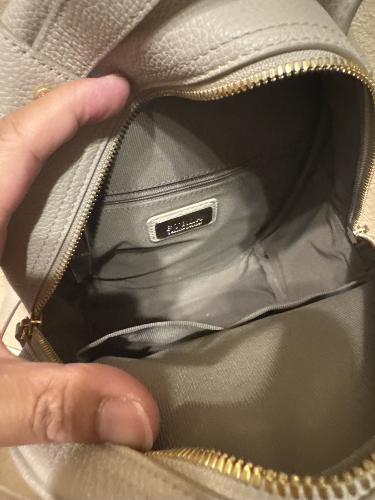 Furla Genuine Leather Small Backpack Grey Taupe Cream