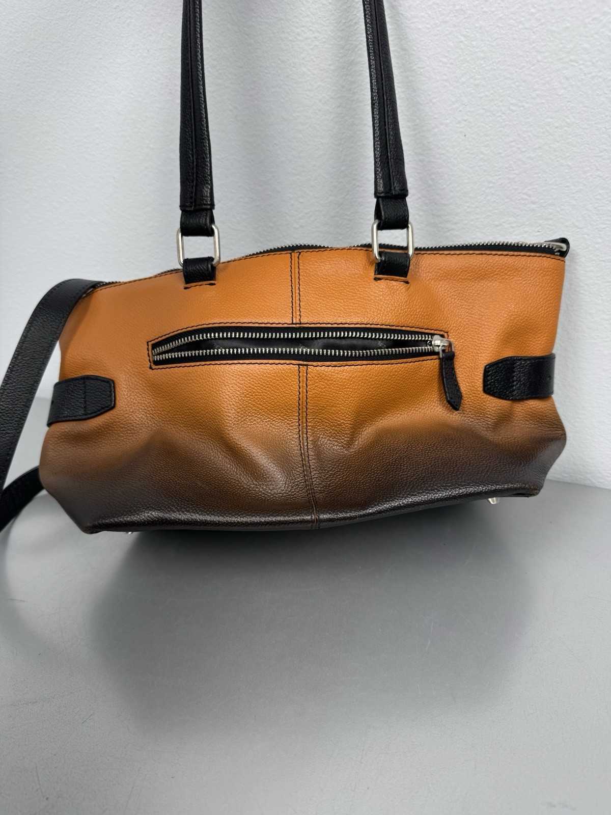 Harley Davidson Purse Womens Orange & Black Ombré Fade Leather Tote Keychain EUC