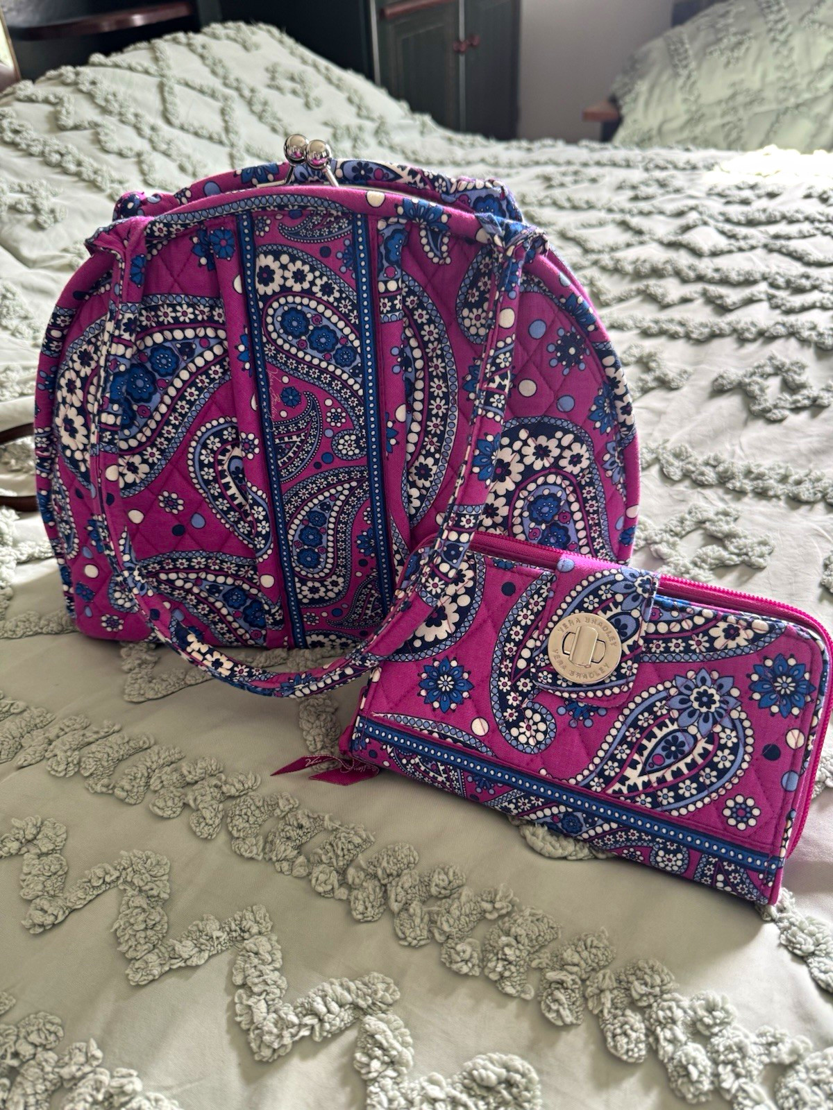 Vera Bradley Eloise Boysenberry Kiss Lock Purse w/Matching Wallet-Retired