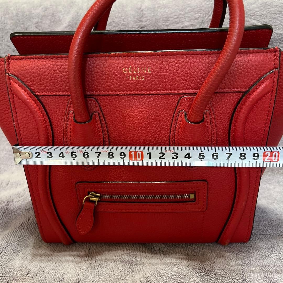 CELINE Luggage Nano Shopper Handbag Red Grained Calfskin Leather 2WAY Women’s