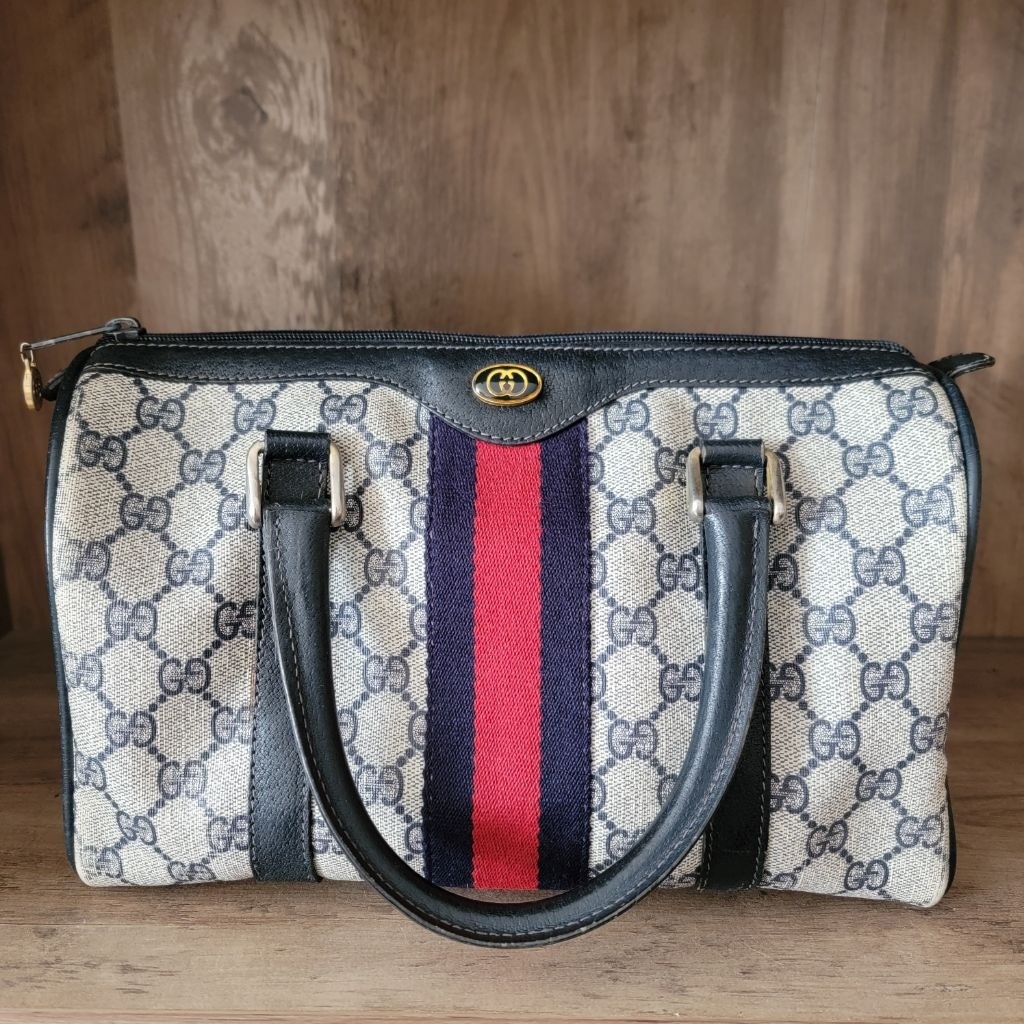 Vintage Gucci Accessory Collection 80s Boston Bag Monogram Leather Purse