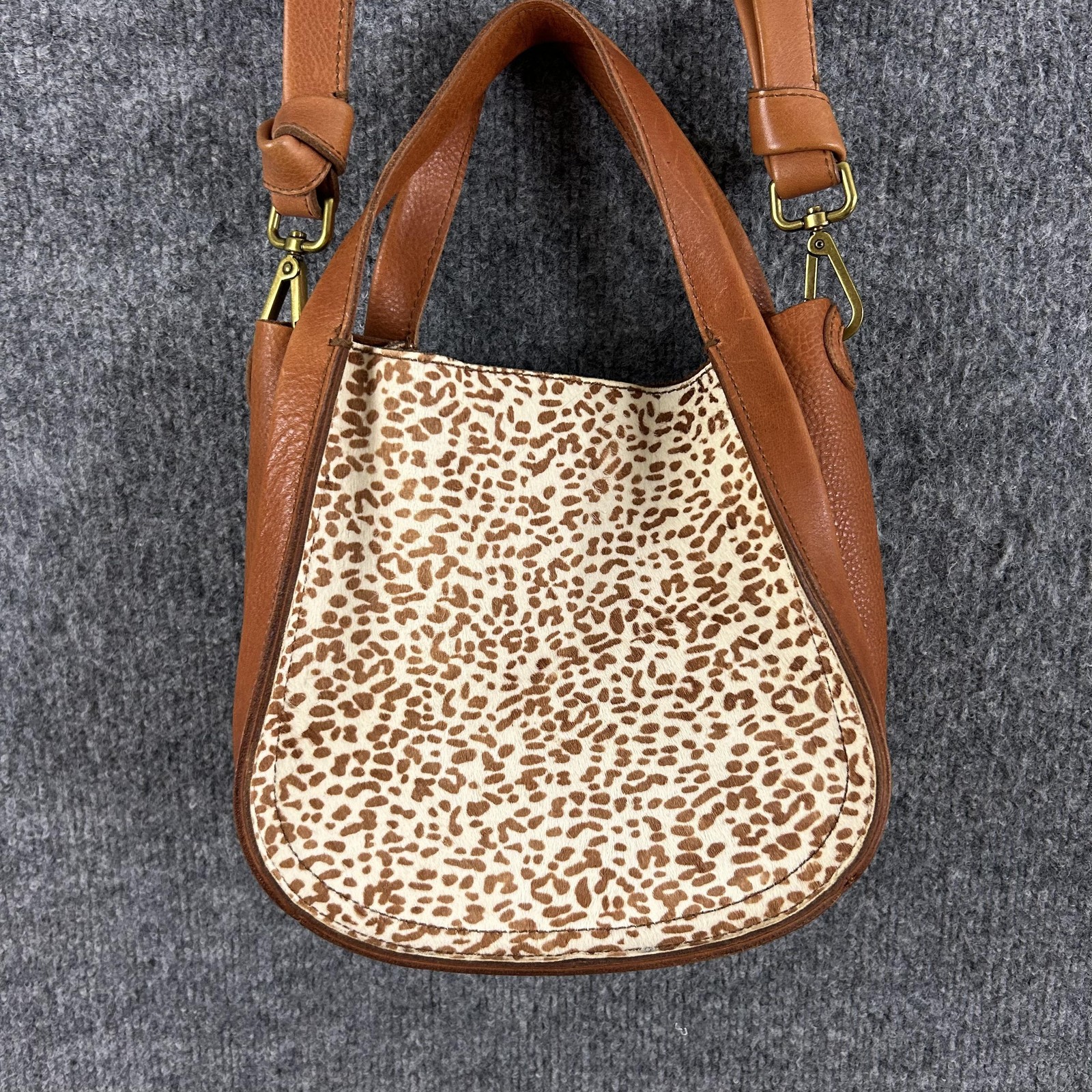 Madewell Sydney Crossbody Bag Small Brown Leather Calf Hair Cheetah Western Boho