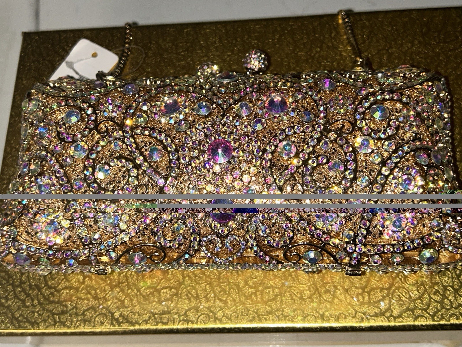 NEW Swarovski Aurora Borealis Gold Silver Crystal Handbag Clutch Gatsby WOW Glam