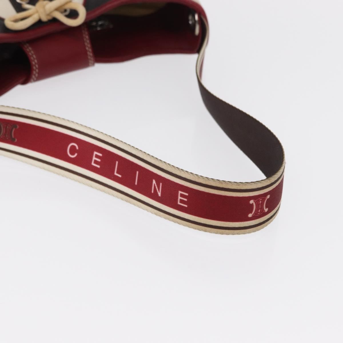 CELINE World Cup 2002 Shoulder Bag Leather White Black Silver Auth mr1649