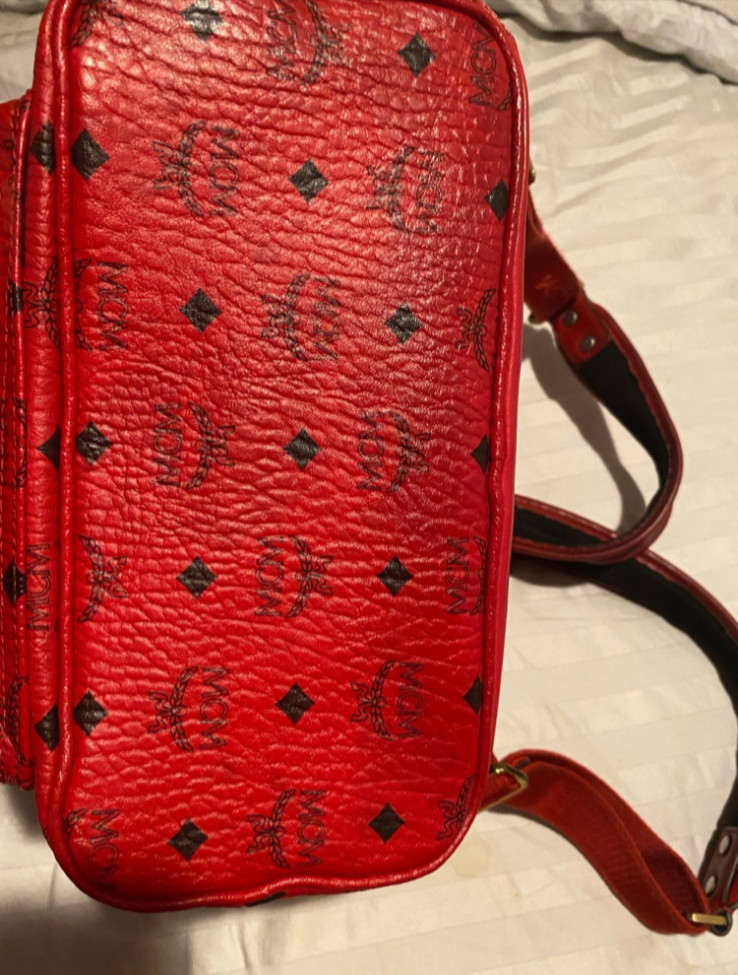 MCM Stark Side Studs Backpack Visetos Monogram Candy Red