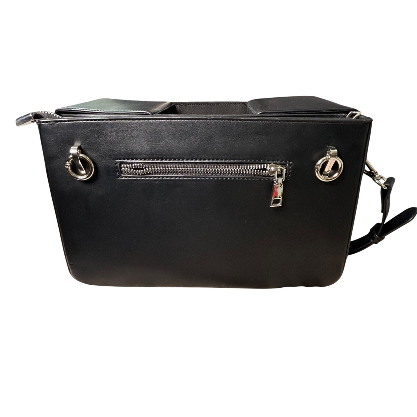 Kate Gabrielle Black Double Cup Holder Vegan Leather Crossbody Satchel Bag