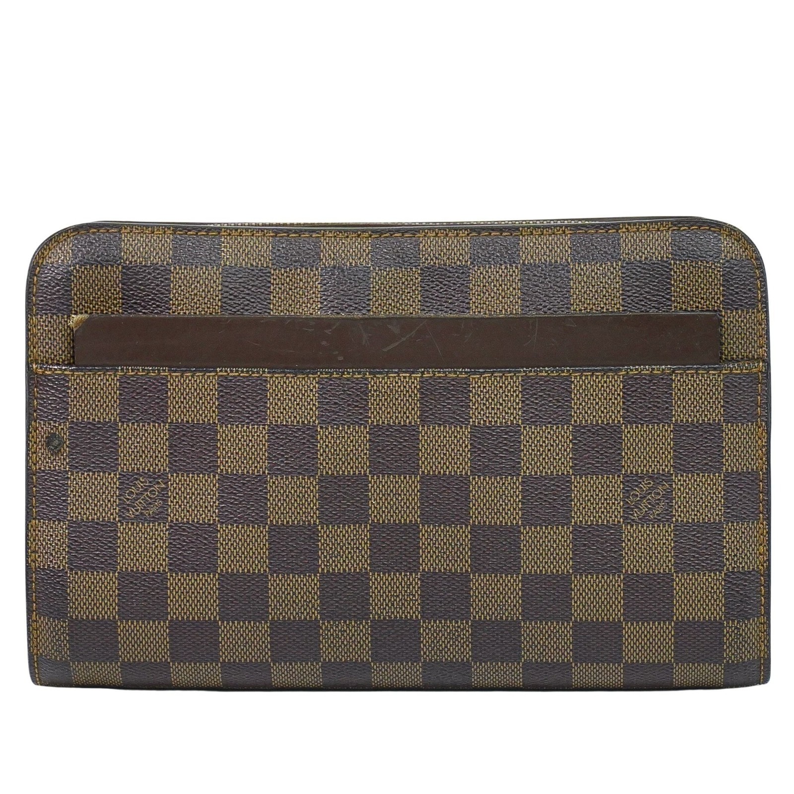 Louis Vuitton Saint Louis N51993 Damier Ebene Canvas Clutch Bag Brown Gold