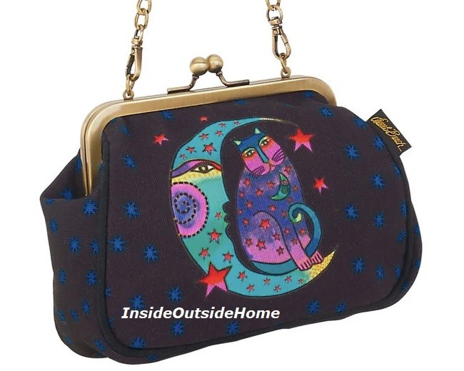 Laurel Burch Moonside Cat Clasp Purse KissLock About 6×2.5×6″ NEW