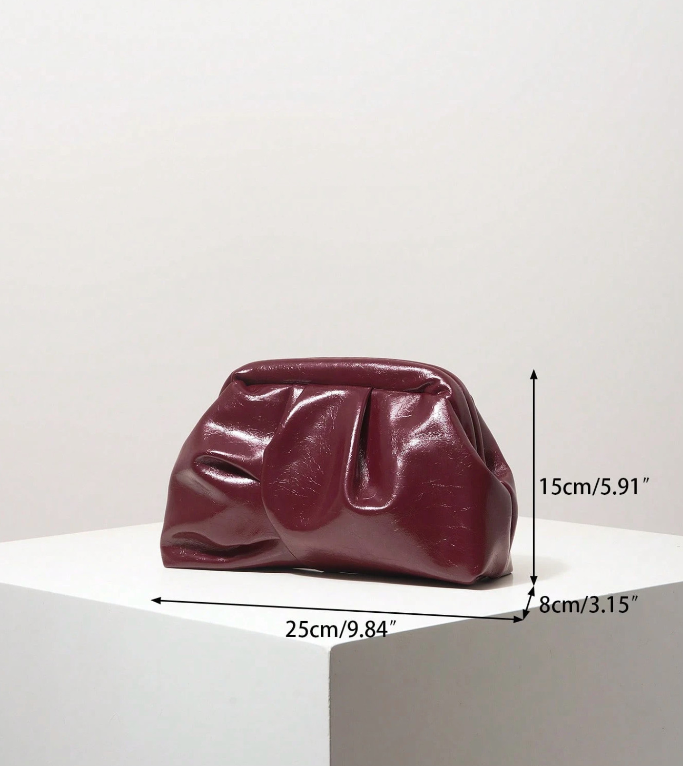 Burgundy Women’s Pleated Design Clutch Bag Suitable For Evening Party Wedding