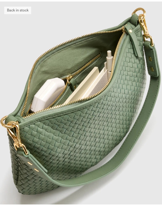 NWT QUINCE ITALIAN LEATHER MINI HANDWOVEN CRESCENT CROSSBODY SAGE BAG MSRP$120