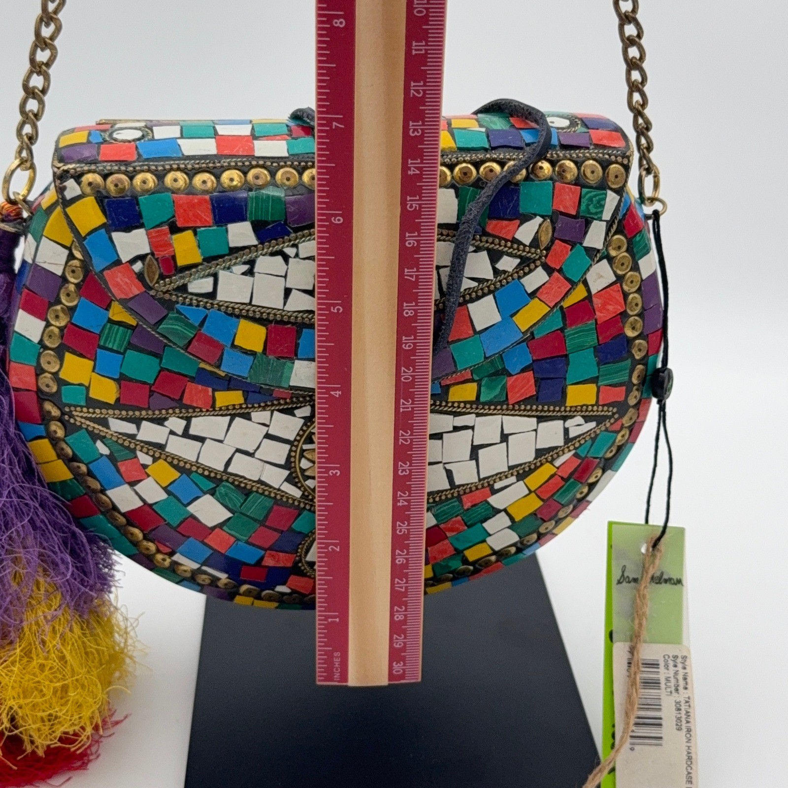 Sam Edelman Tatiana Iron Hardcase Bag Mosaic Tile Tassel Crossbody