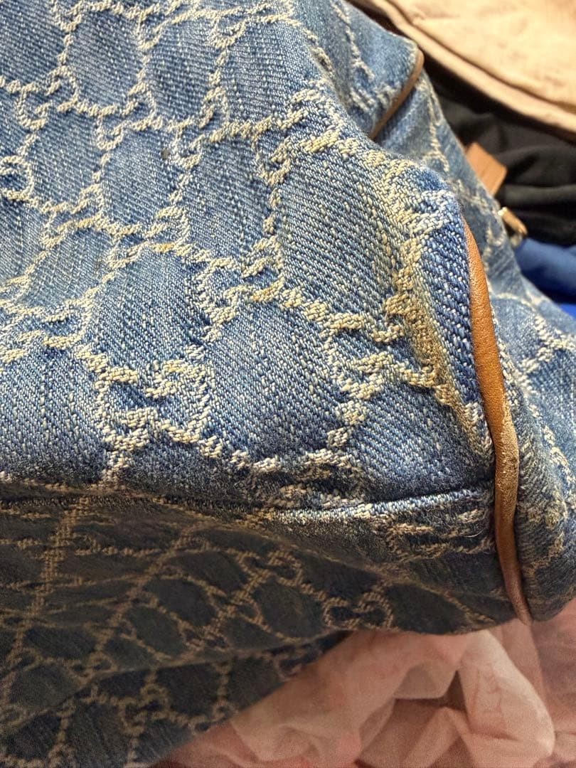 GUCCI Sookie Gg Denim Leather 2way Handbag Shoulder Bag Blue Brown Authentic