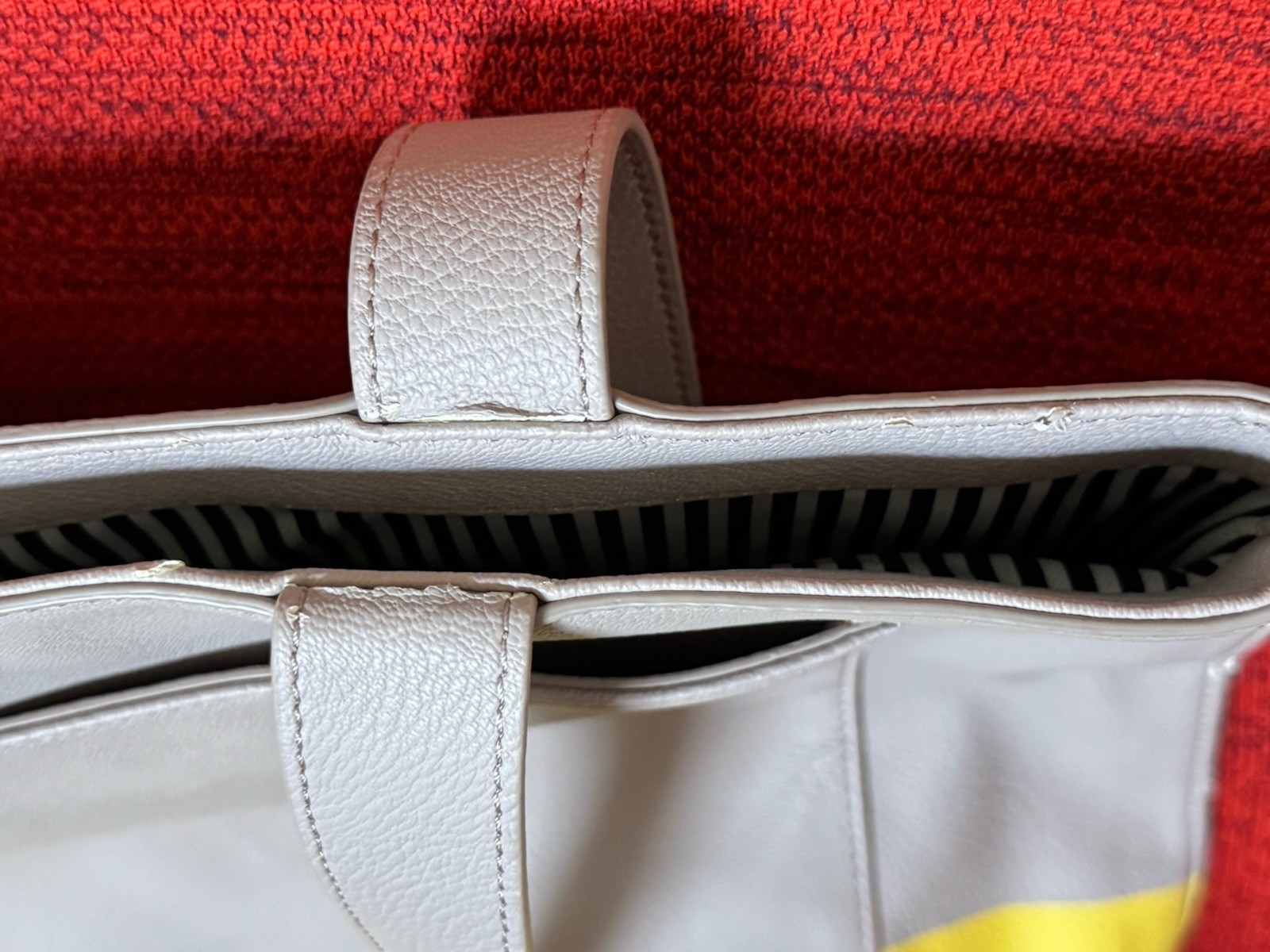 kate spade gray and yellow faux leather lita street open tote bag – good cond.