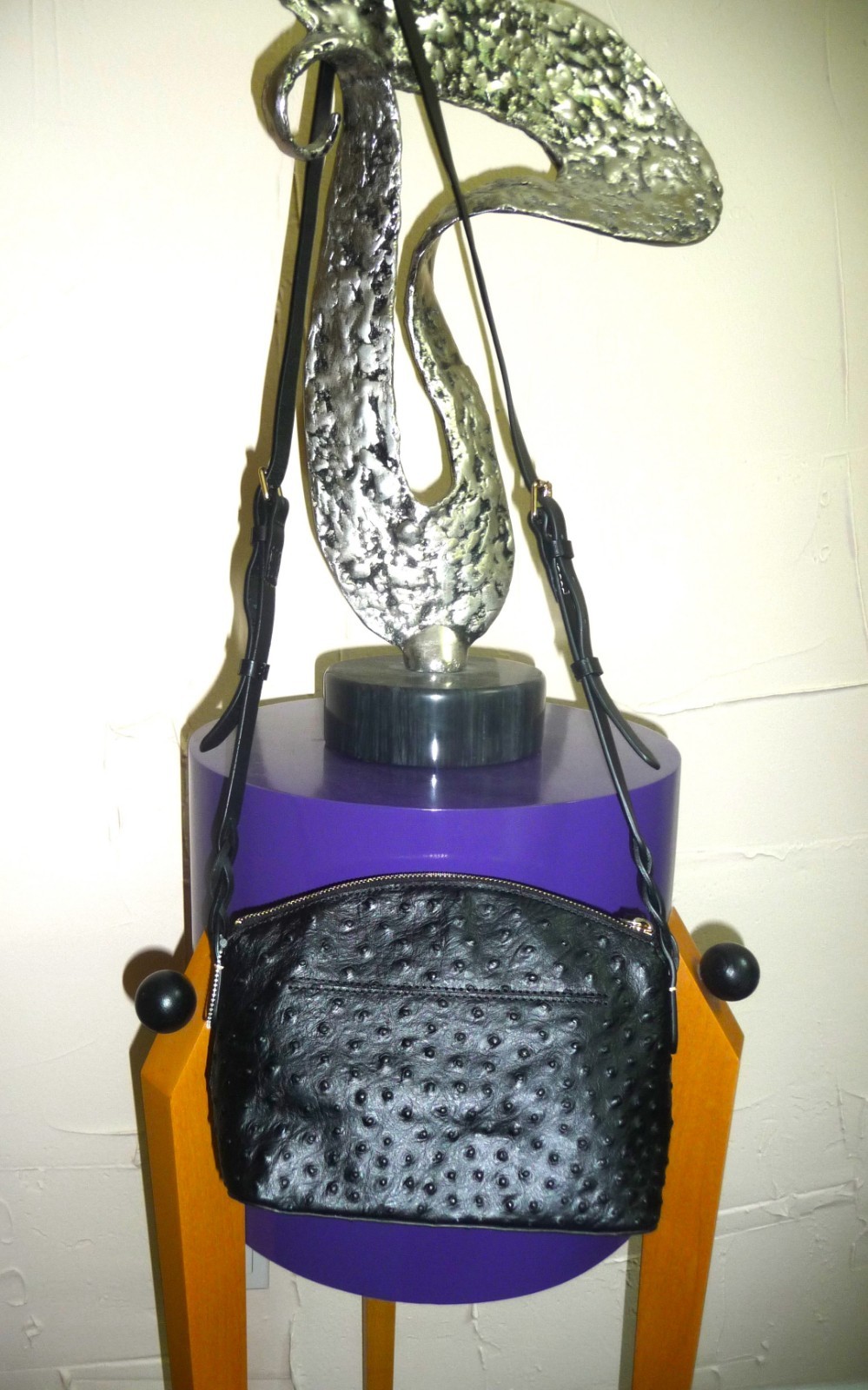 BEAUTIFUL NWOT $229 DOONEY BOURKE SUKI BLACK LEATHER OSTRICH PRINT CROSSBODY BAG