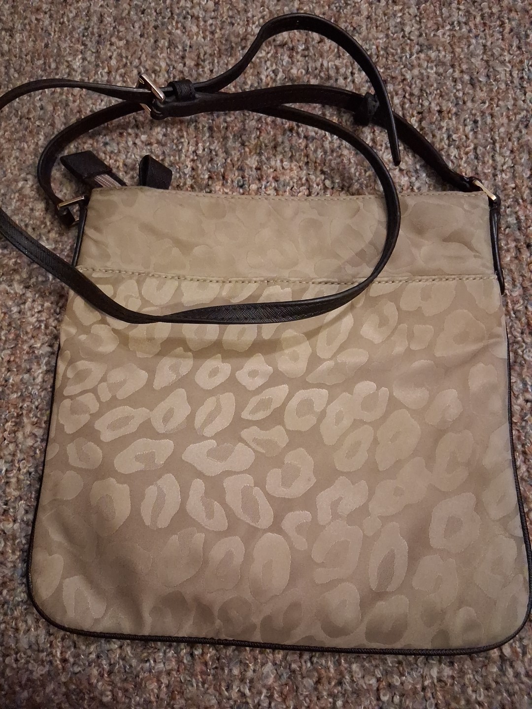 Michael Kors Crossbody Purse Bag Tan Nylon Kelsey Leopard Print Jacquard