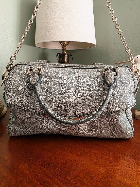 Botkier Valentina Satchel Green Shagreen Embossed Leather Crossbody Bag